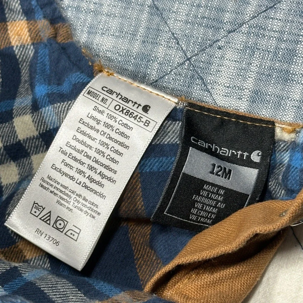 Carhartt Overalls Boys Flannel Lined Canvas Brown 12M OX8645-B